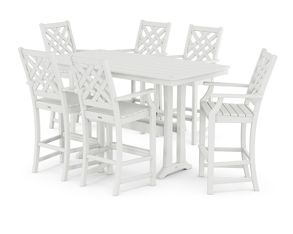 POLYWOOD Country Living Wovendale Arm Chair 7-Piece Bar Set with Trestle Legs in White
