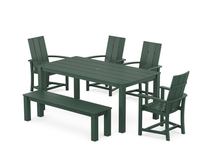 POLYWOOD Modern Adirondack 6-Piece Parsons Dining Set with Bench in Green