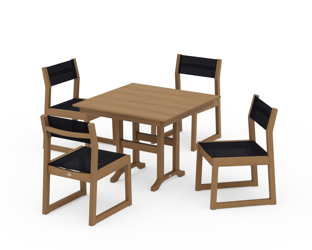 POLYWOOD EDGE Sling Side Chair 5-Piece Farmhouse Dining Set in Natural / Black