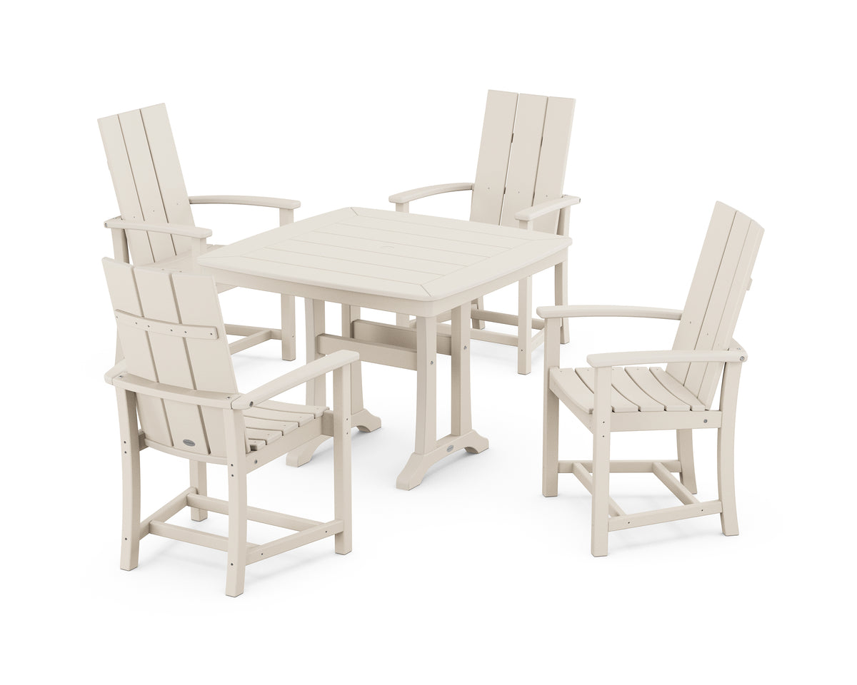 POLYWOOD Modern Adirondack 5-Piece Dining Set with Trestle Legs with Modern Adirondack Dining Chair in Sand