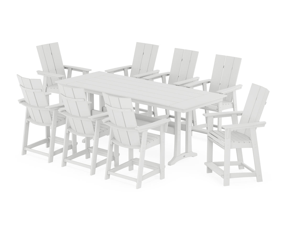 POLYWOOD Modern Curveback Adirondack 9-Piece Farmhouse Counter Set with Trestle Legs in White