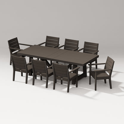 POLYWOOD Latitude Arm Chair 9-Piece A-Frame Table Dining Set in Vintage Coffee
