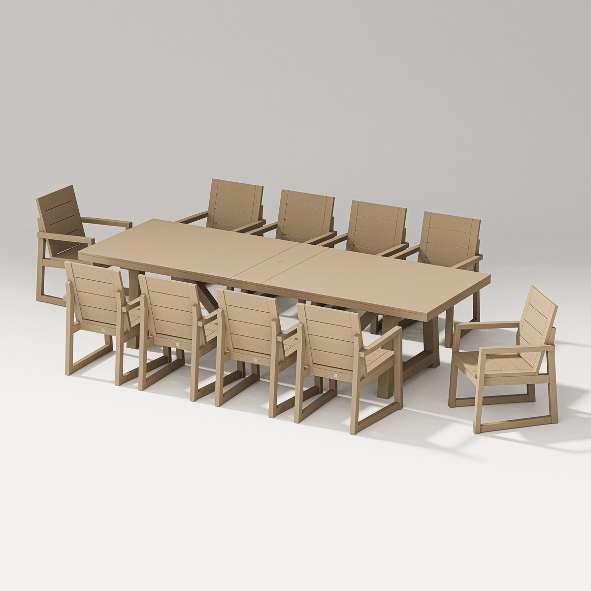 POLYWOOD PW Designer Series Elevate 11-Piece A-Frame Table Dining Set in Vintage Sahara