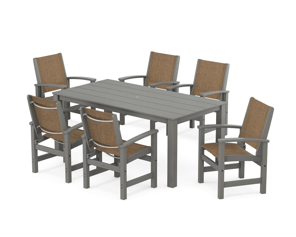 POLYWOOD Coastal 7-Piece Parsons Dining Set in Slate Grey / Burlap
