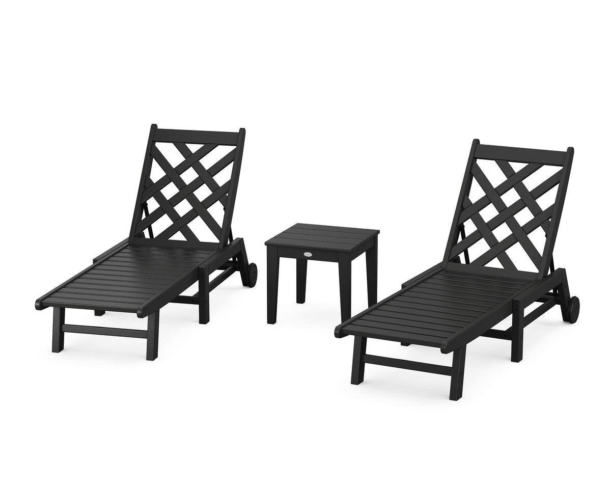 POLYWOOD Wovendale 3-Piece Chaise Set with Wheels in Black