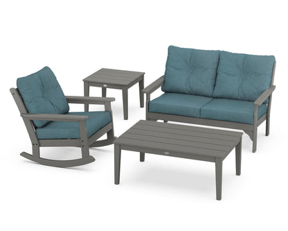 POLYWOOD Vineyard 4-Piece Deep Seating Rocker Set in Slate Grey / Ocean Teal