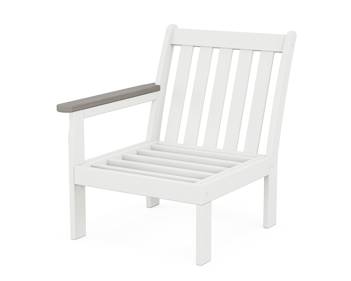 POLYWOOD Vineyard Modular Left Arm Chair Frame in White / Driftwood