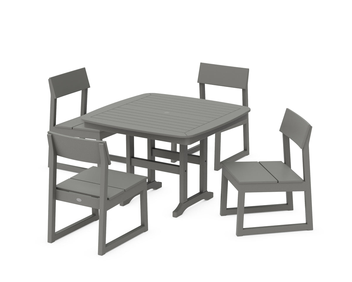 POLYWOOD EDGE Side Chair 5-Piece Dining Set with Trestle Legs (Nautical 44" Table) in Slate Grey