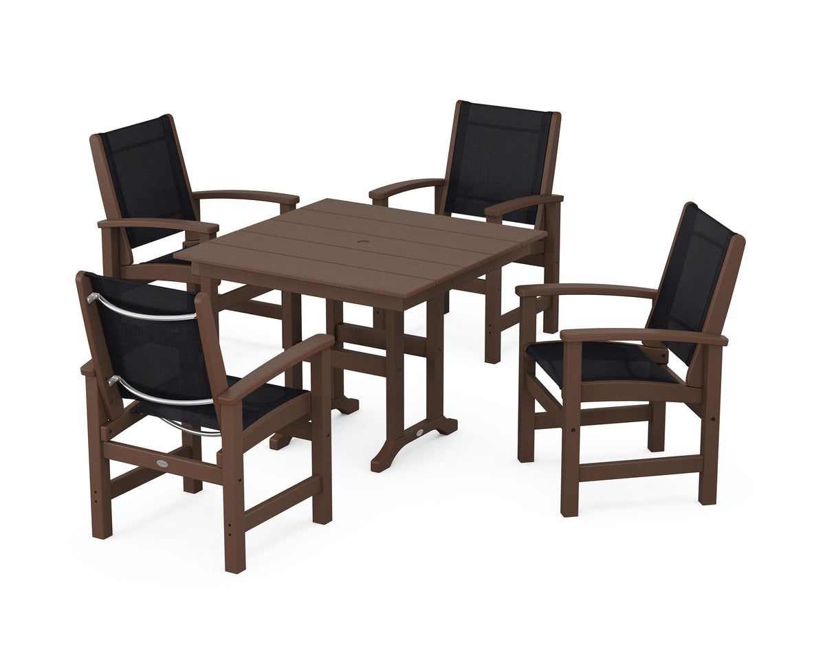 POLYWOOD Coastal 5-Piece Farmhouse Dining Set with Farmhouse 37" Dining Table in Mahogany / Black