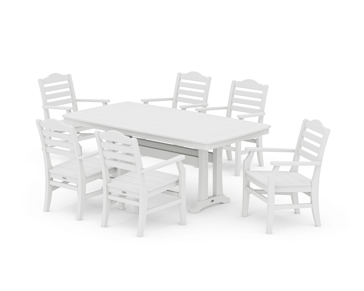 POLYWOOD Savannah Arm Chair 7-Piece Dining Set with Trestle Legs in White