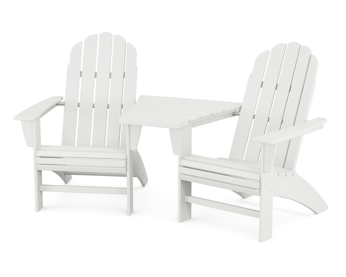 POLYWOOD Vineyard 3-Piece Curveback Adirondack Set with Angled Connecting Table in Vintage White