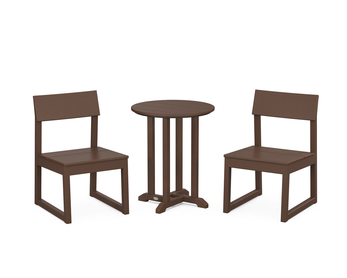 POLYWOOD EDGE Side Chair 3-Piece Round Bistro Dining Set in Mahogany