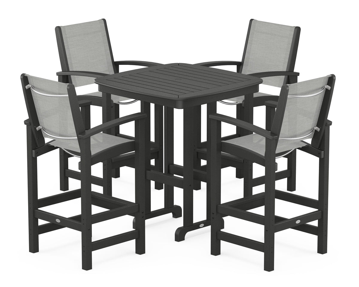POLYWOOD Coastal 5-Piece Bar Set in Black / Metallic
