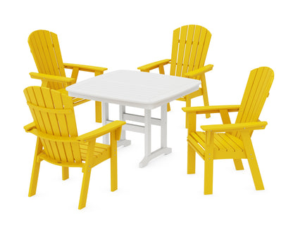POLYWOOD Nautical Curveback Adirondack 5-Piece Dining Set - 44" Table in Lemon / White