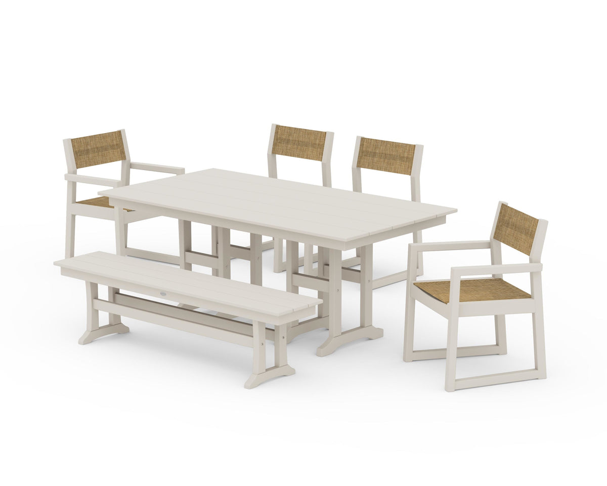 POLYWOOD EDGE Sling 6-Piece Farmhouse Dining Set in Sand / Burlap