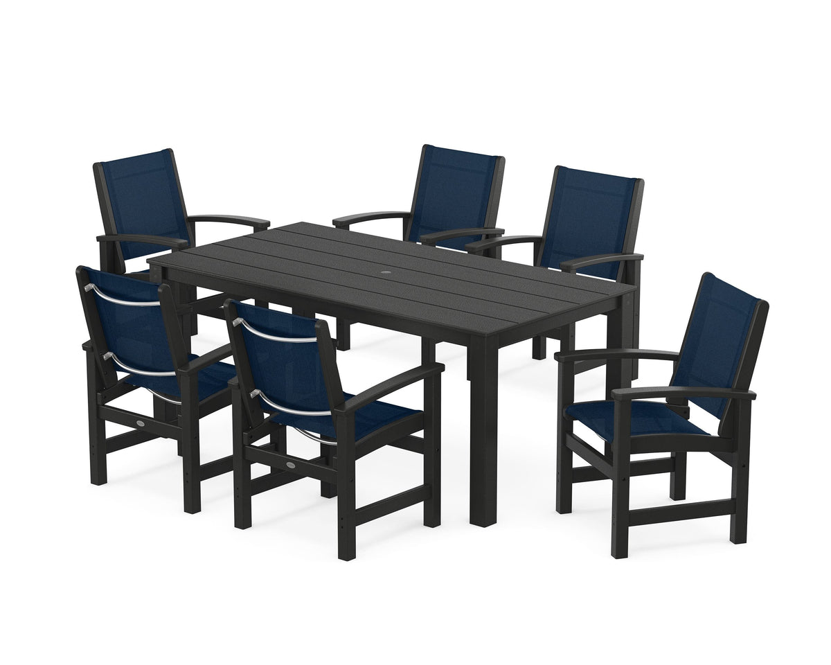 POLYWOOD Coastal 7-Piece Parsons Dining Set in Black / Navy Blue