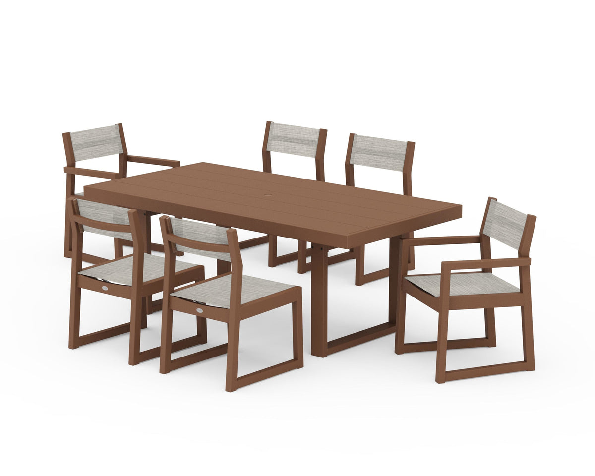 POLYWOOD EDGE Sling 7-Piece Dining Set in Teak / Birch