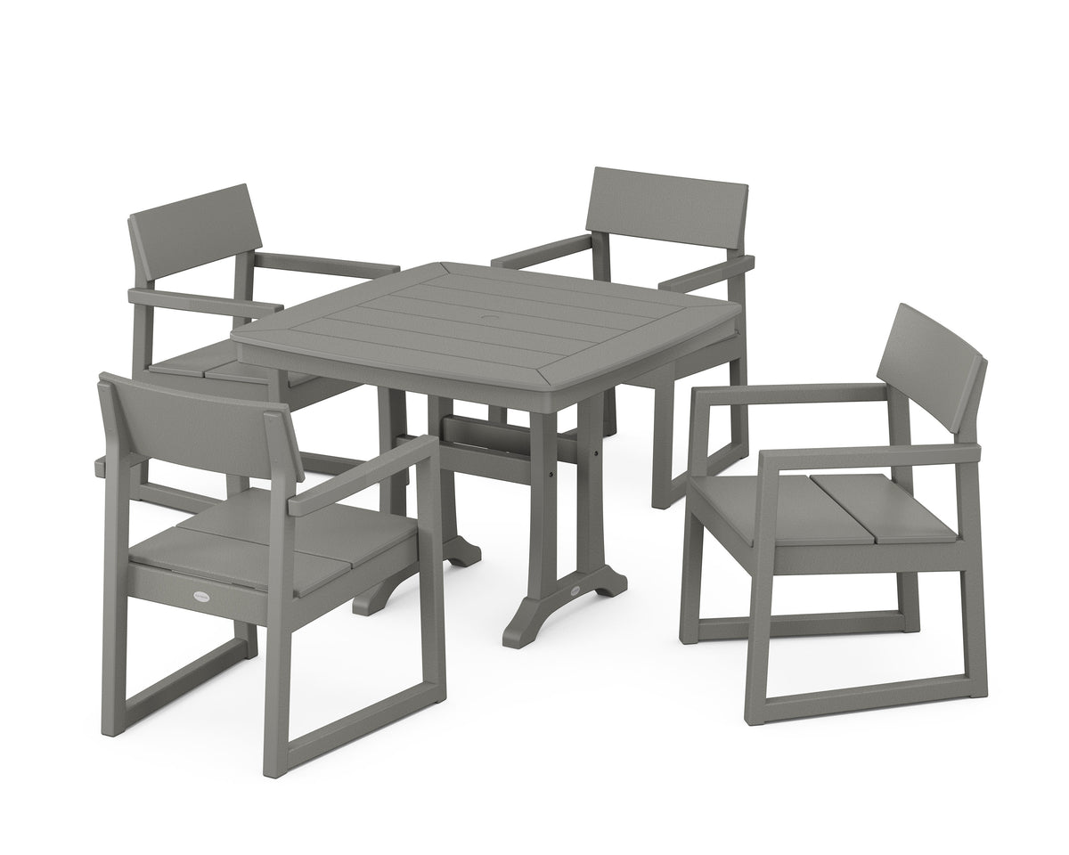 POLYWOOD EDGE 5-Piece Dining Set with Trestle Legs (Nautical Trestle 37" Table) in Slate Grey
