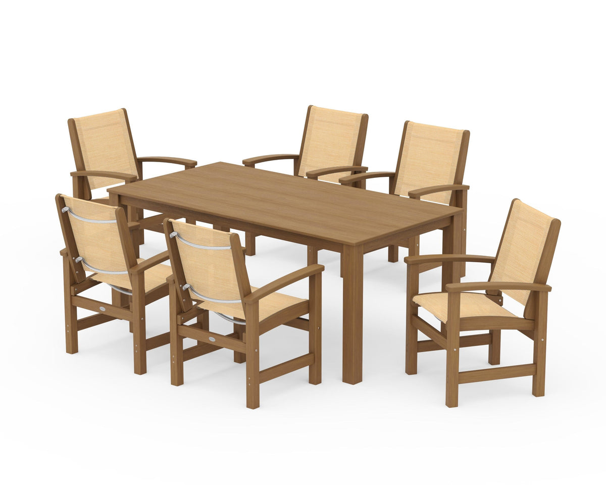 POLYWOOD Coastal 7-Piece Parsons Dining Set in Natural / Dupioni Apricot