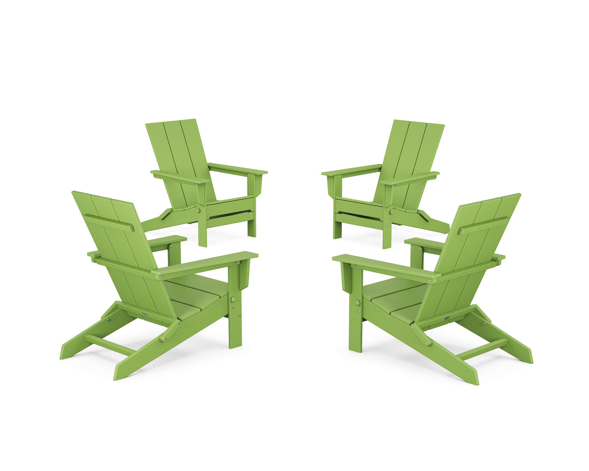 POLYWOOD 4-Piece Modern Studio Folding Adirondack Chair Conversation Set in Lime
