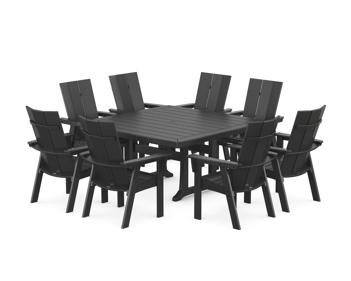 POLYWOOD Modern Curveback Adirondack 9-Piece Square Dining Set with Trestle Legs in Black