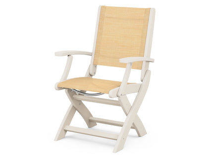 POLYWOOD Coastal Folding Chair in Sand with Sand arms and Dupioni Apricot sling