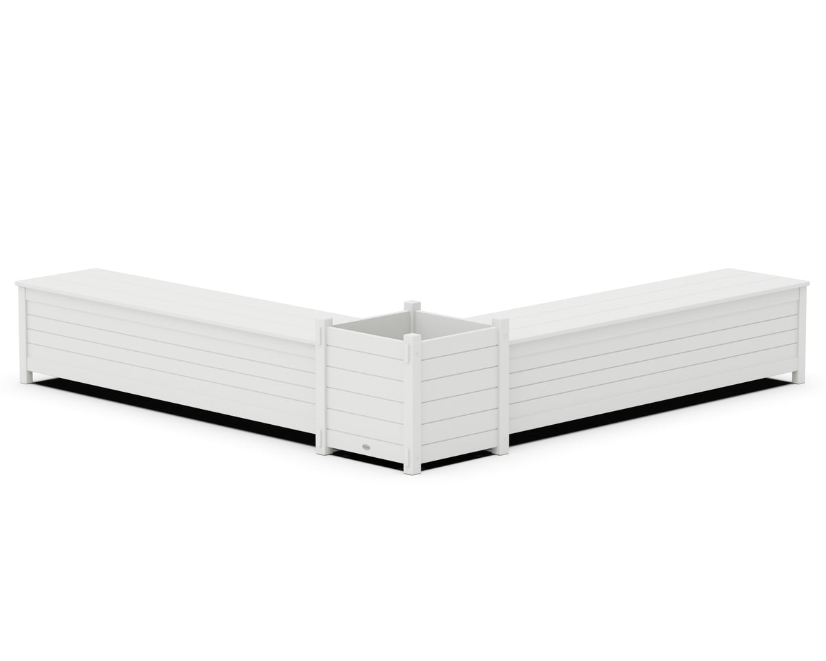 POLYWOOD 72" Nautical L-Shaped Planter Storage Bench Set - Large in White