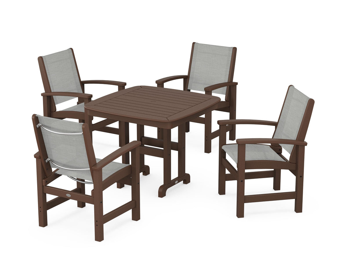 POLYWOOD Coastal 5-Piece Dining Set with Nautical 37" Dining Table in Mahogany / Metallic