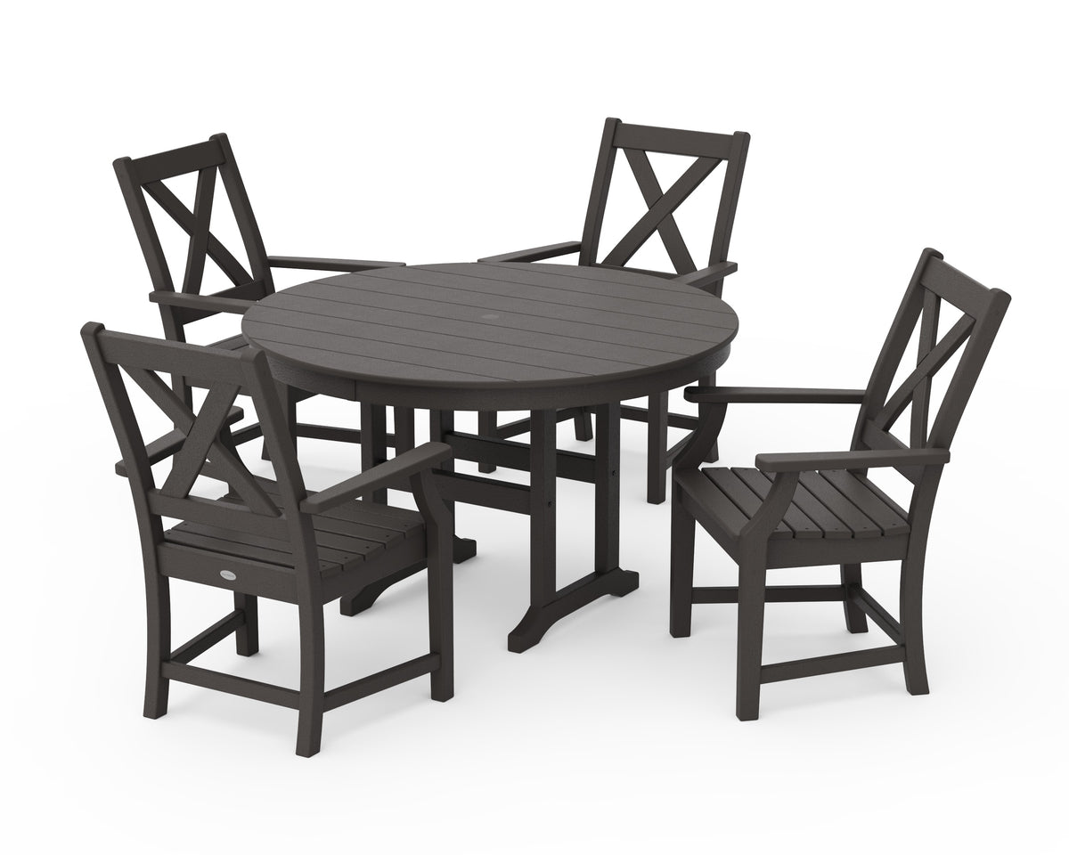 POLYWOOD Braxton 5-Piece Round Farmhouse Dining Set in Vintage Coffee