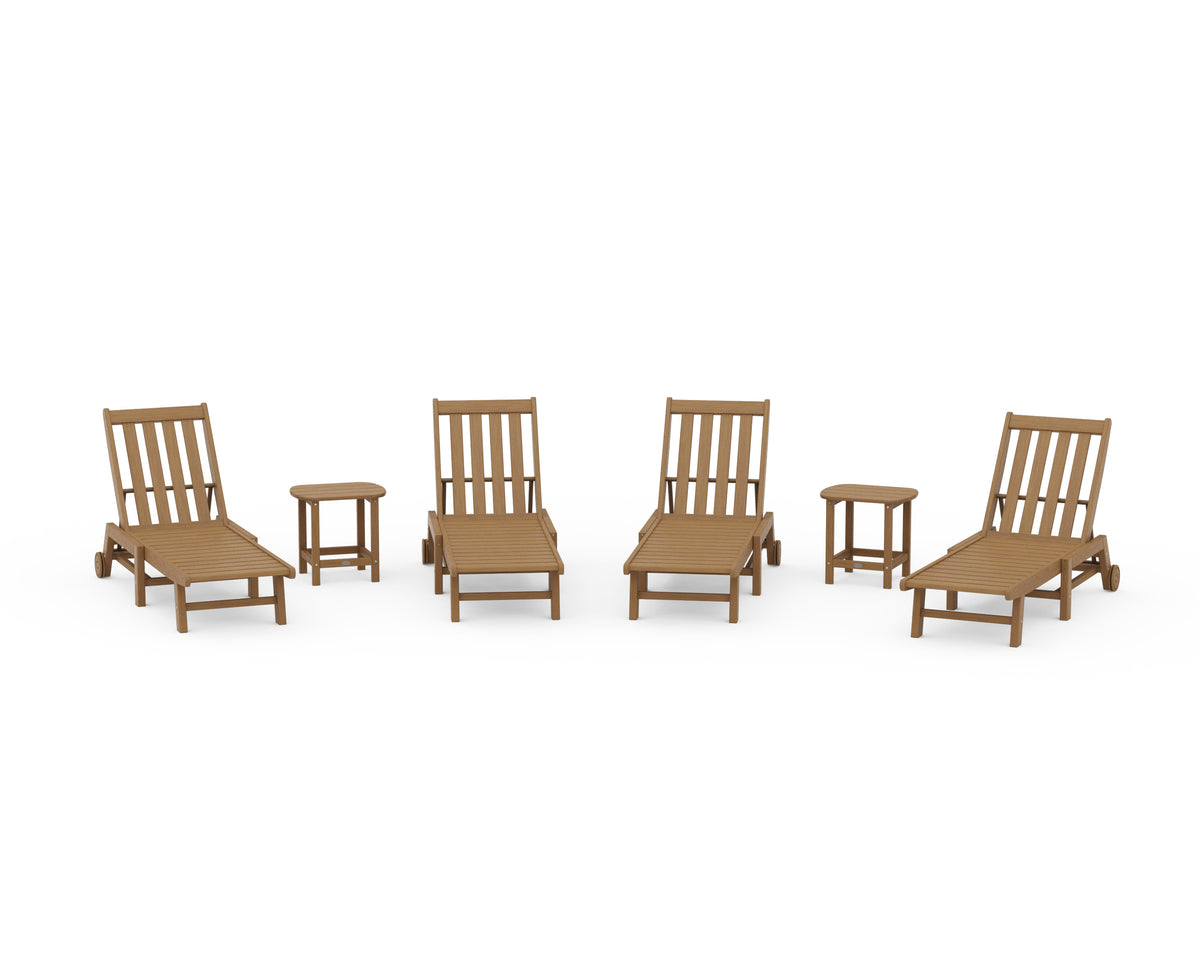 POLYWOOD Vineyard 6-Piece Chaise with Wheels Set in Natural