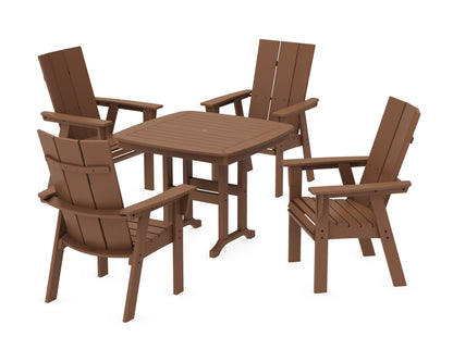 POLYWOOD Modern Curveback Adirondack 5-Piece Dining Set - 37" Table in Teak