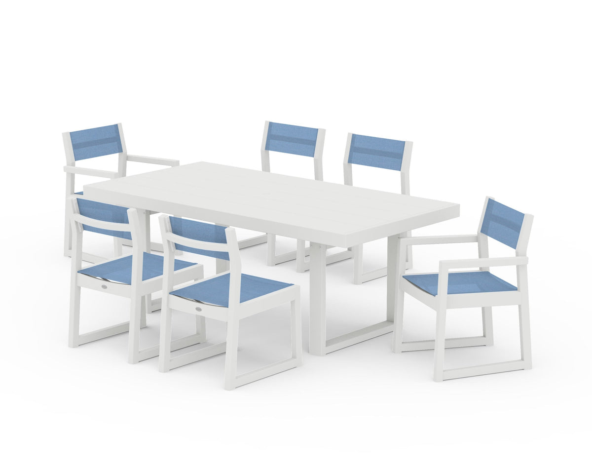 POLYWOOD EDGE Sling 7-Piece Dining Set in Vintage White / Poolside