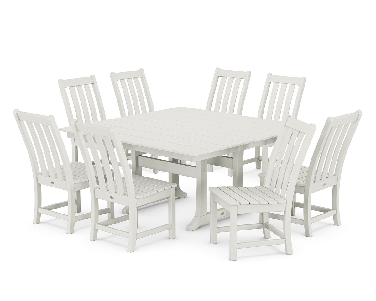POLYWOOD Vineyard 9-Piece Farmhouse Trestle Dining Set in Vintage White