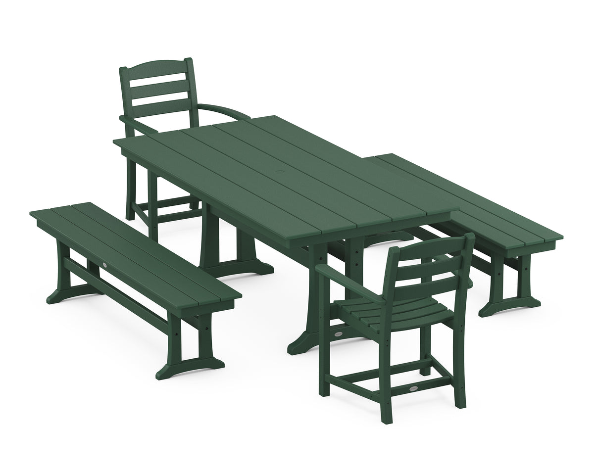 POLYWOOD La Casa Café 5-Piece Farmhouse Dining Set with Trestle Legs in Green
