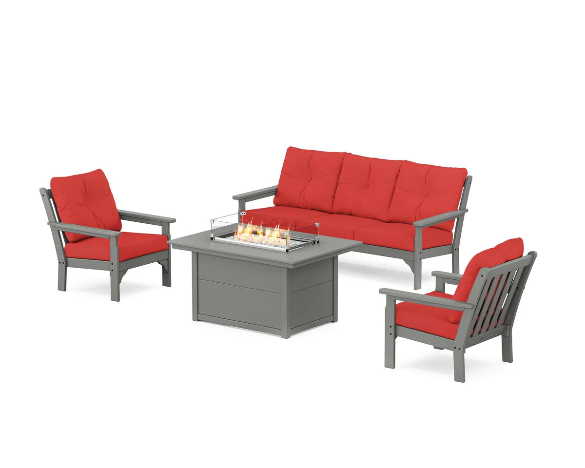 POLYWOOD Vineyard Deep Seating Fire Pit Table Set