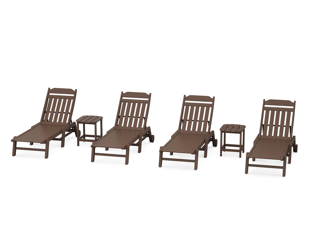 POLYWOOD Cottage 6-Piece Chaise Set with Wheels in Mahogany