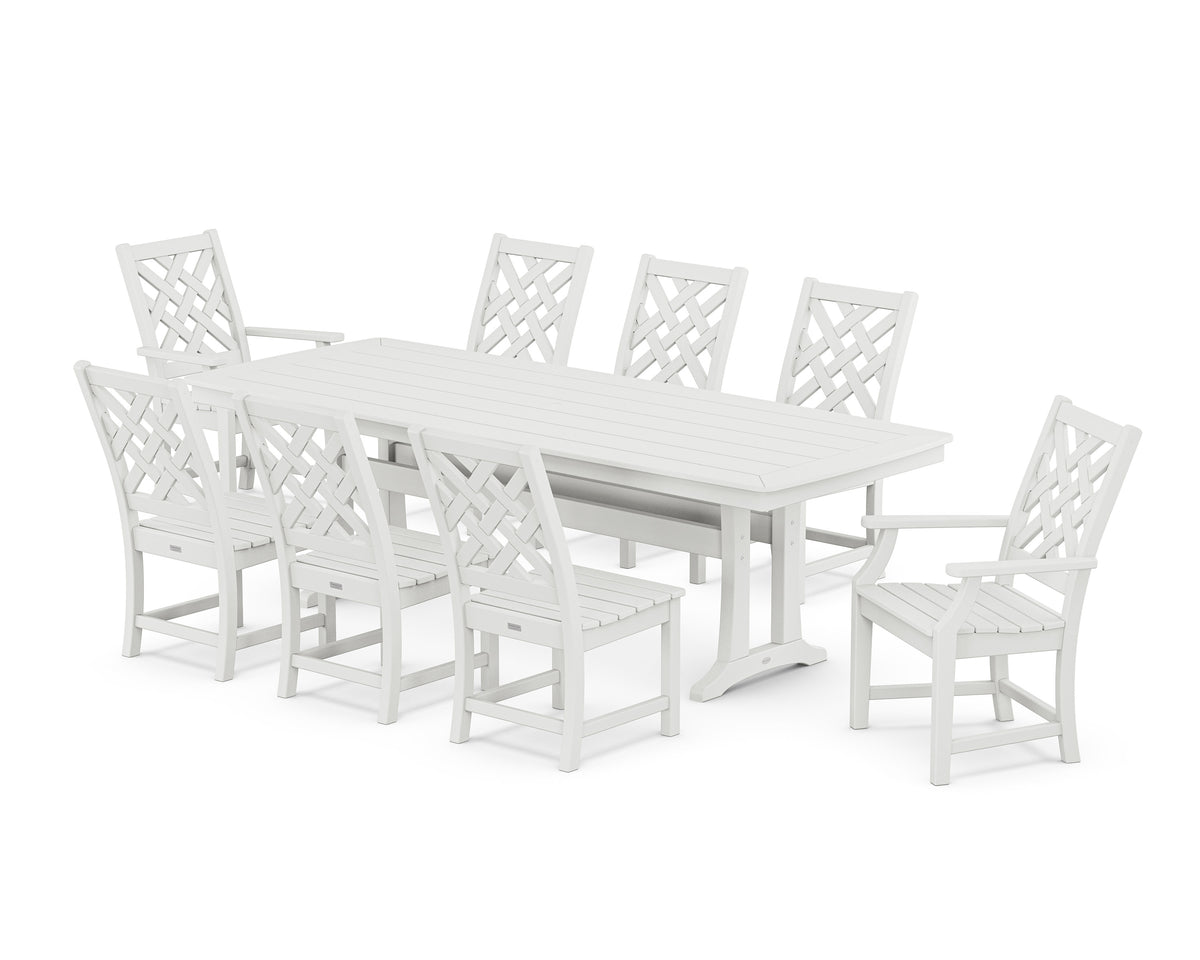 POLYWOOD Wovendale 9-Piece Dining Set with Trestle Legs in White