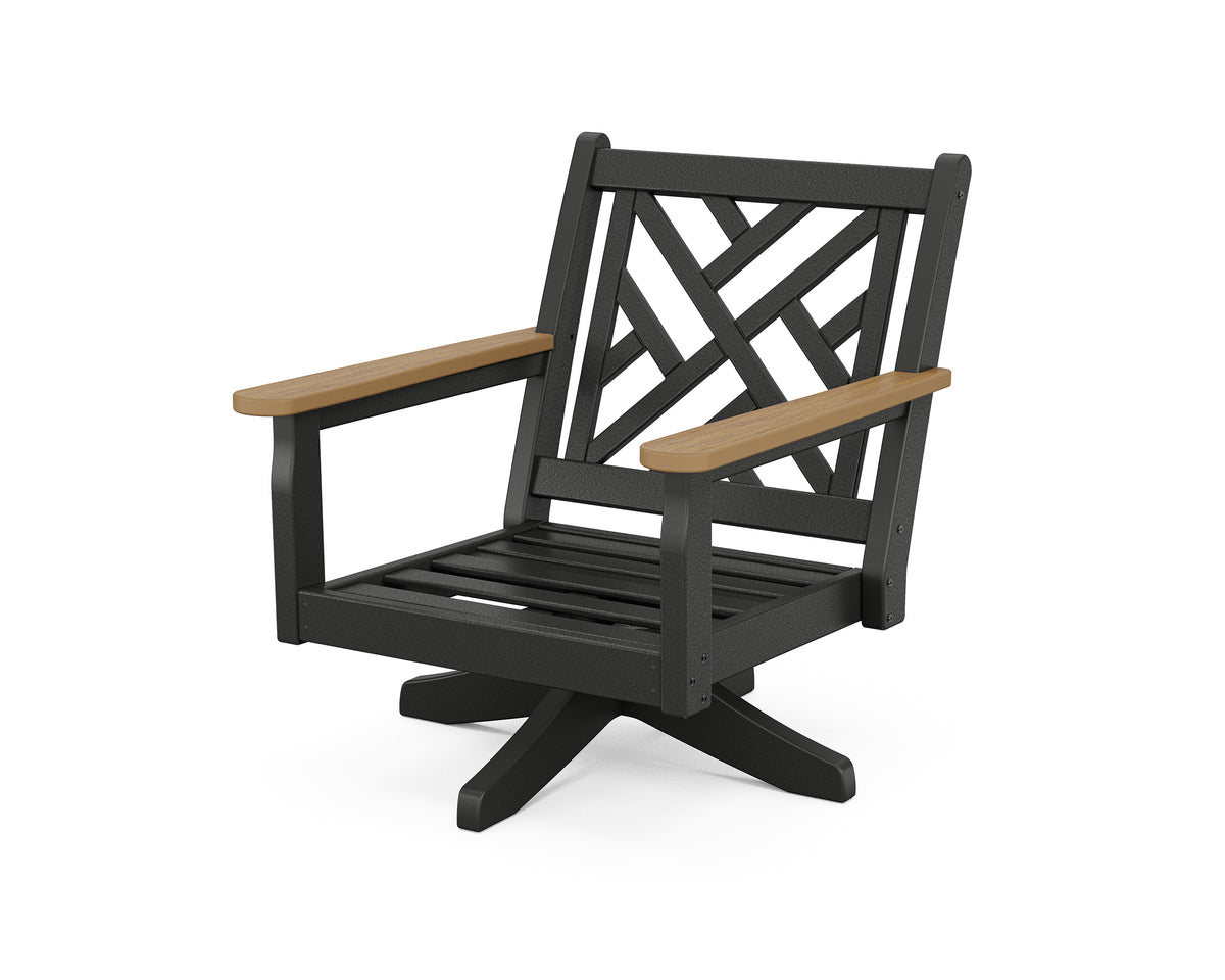 POLYWOOD Chippendale Deep Seating Swivel Chair Frame in Black / Natural