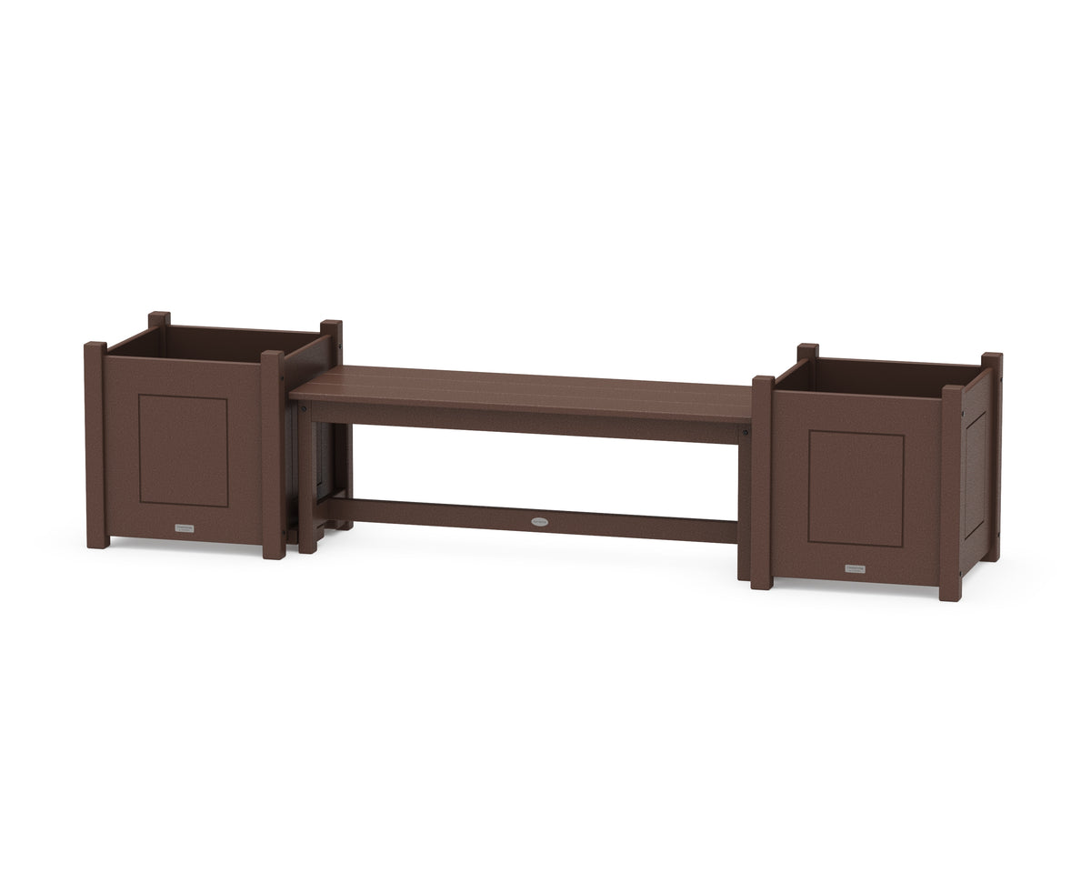 POLYWOOD 48" Country Living Straight Planter Bench Set - Large in Mahogany