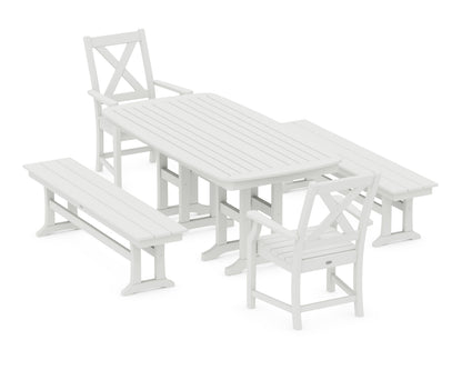 POLYWOOD Braxton 5-Piece Dining Set with Benches - 37" x 72" Table in Vintage White