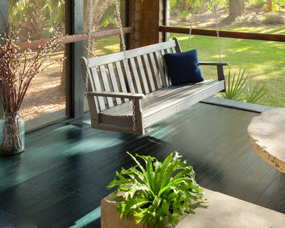 POLYWOOD Vineyard 60" Porch Swing in Slate Grey styled outdoors