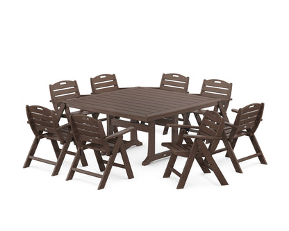 POLYWOOD Nautical Lowback 9-Piece Square Dining Set with Trestle Legs in Mahogany