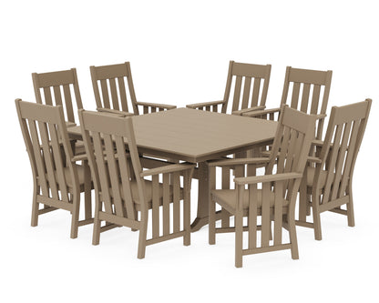 POLYWOOD Acadia 9-Piece Square Farmhouse Dining Set with Trestle Legs in Vintage Sahara