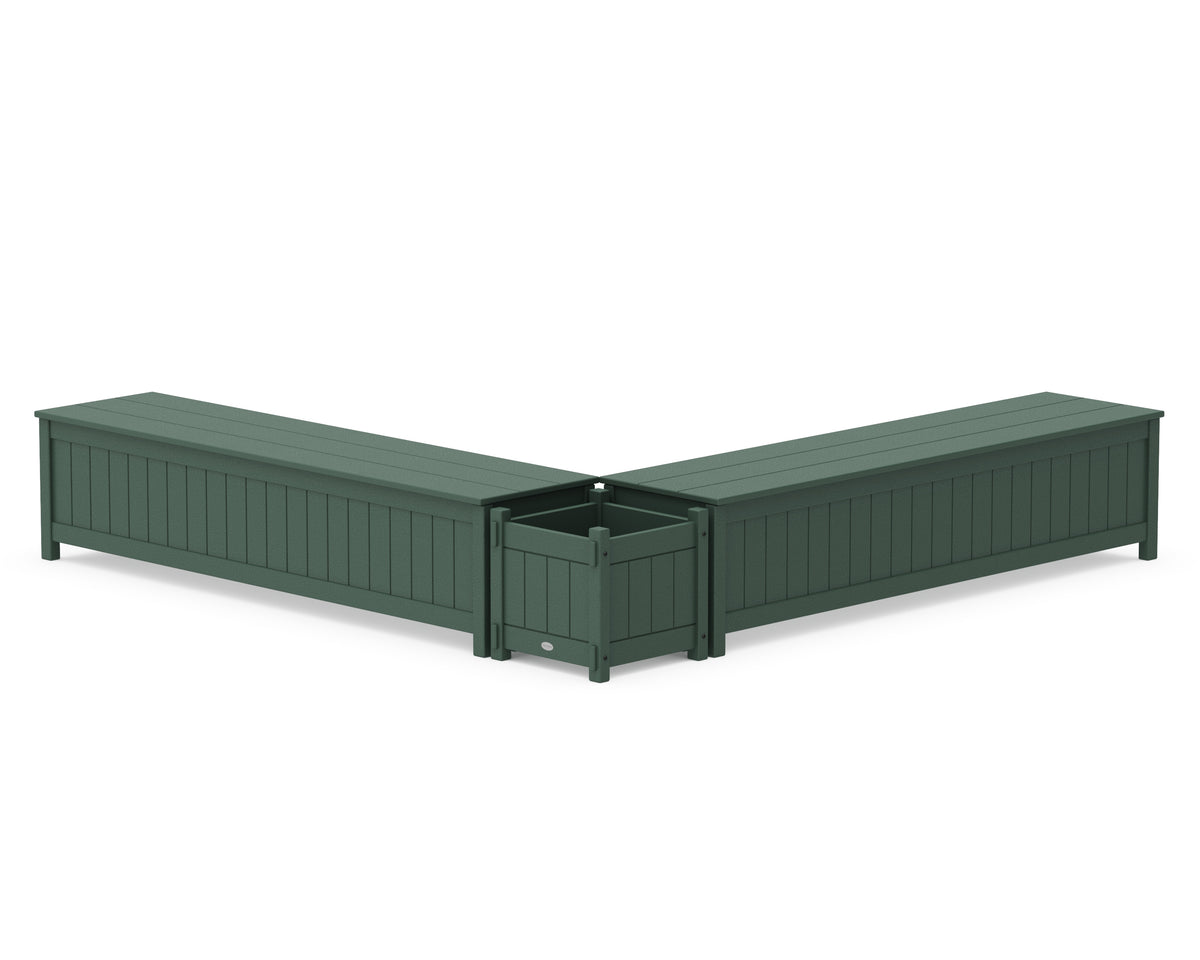 POLYWOOD 72" Vineyard L-Shaped Planter Storage Bench Set in Green