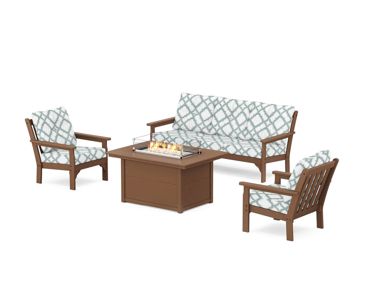 POLYWOOD Vineyard Deep Seating Fire Pit Table Set