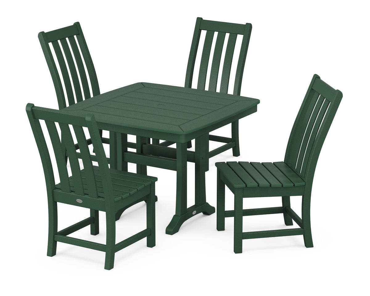 POLYWOOD Vineyard Side Chair 5-Piece Dining Set with Trestle Legs - 37" Table in Green