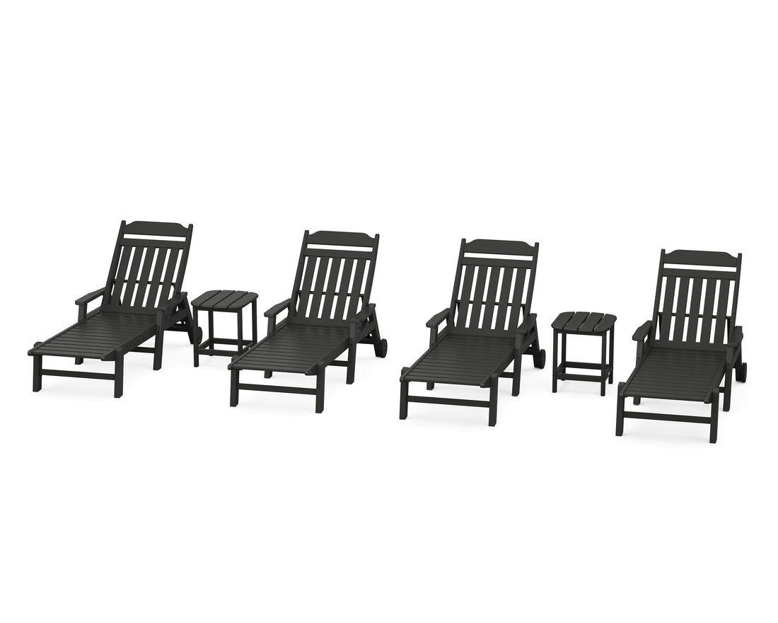 POLYWOOD Cottage 6-Piece Chaise Set with Arms and Wheels in Black