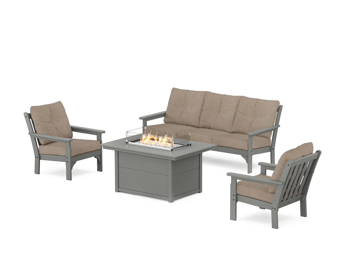 POLYWOOD Vineyard Deep Seating Fire Pit Table Set