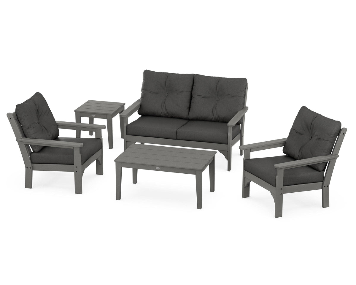 POLYWOOD Vineyard 5-Piece Deep Seating Set with Two Chairs and Loveseat in Slate Grey / Spectrum Carbon