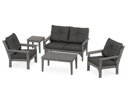 POLYWOOD Vineyard 5-Piece Deep Seating Set with Two Chairs and Loveseat in Slate Grey / Spectrum Carbon